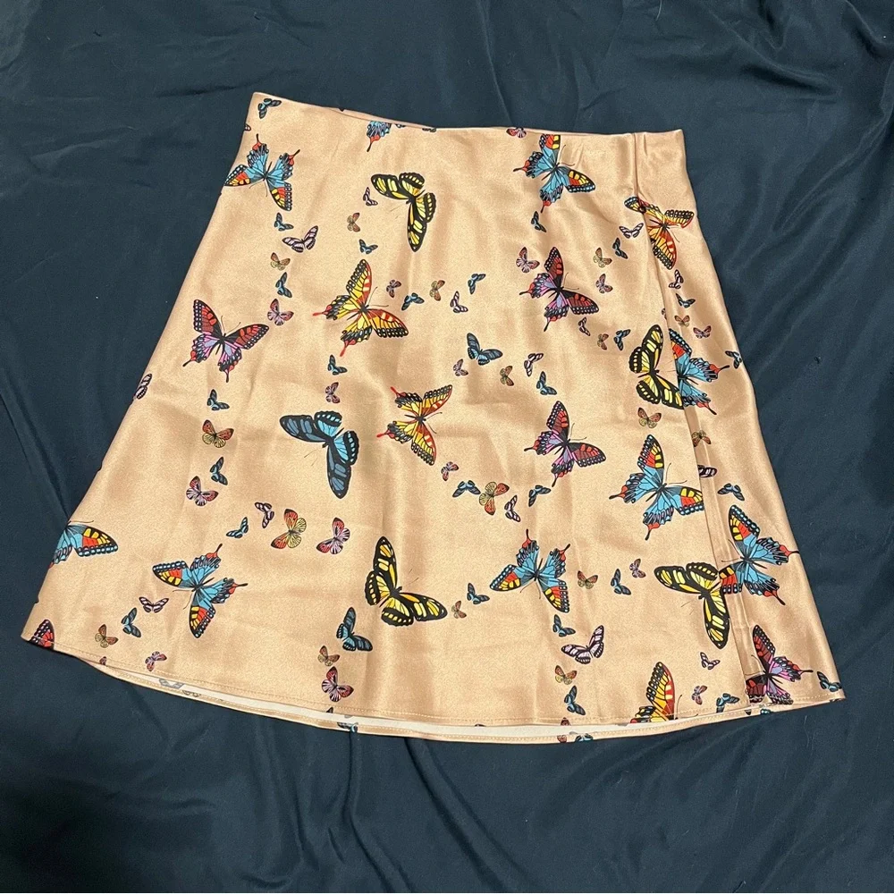 Cami NYC Aviva Butterfly Print Silk Charmeuse Beige Mini Skirt - Picture 8 of 11